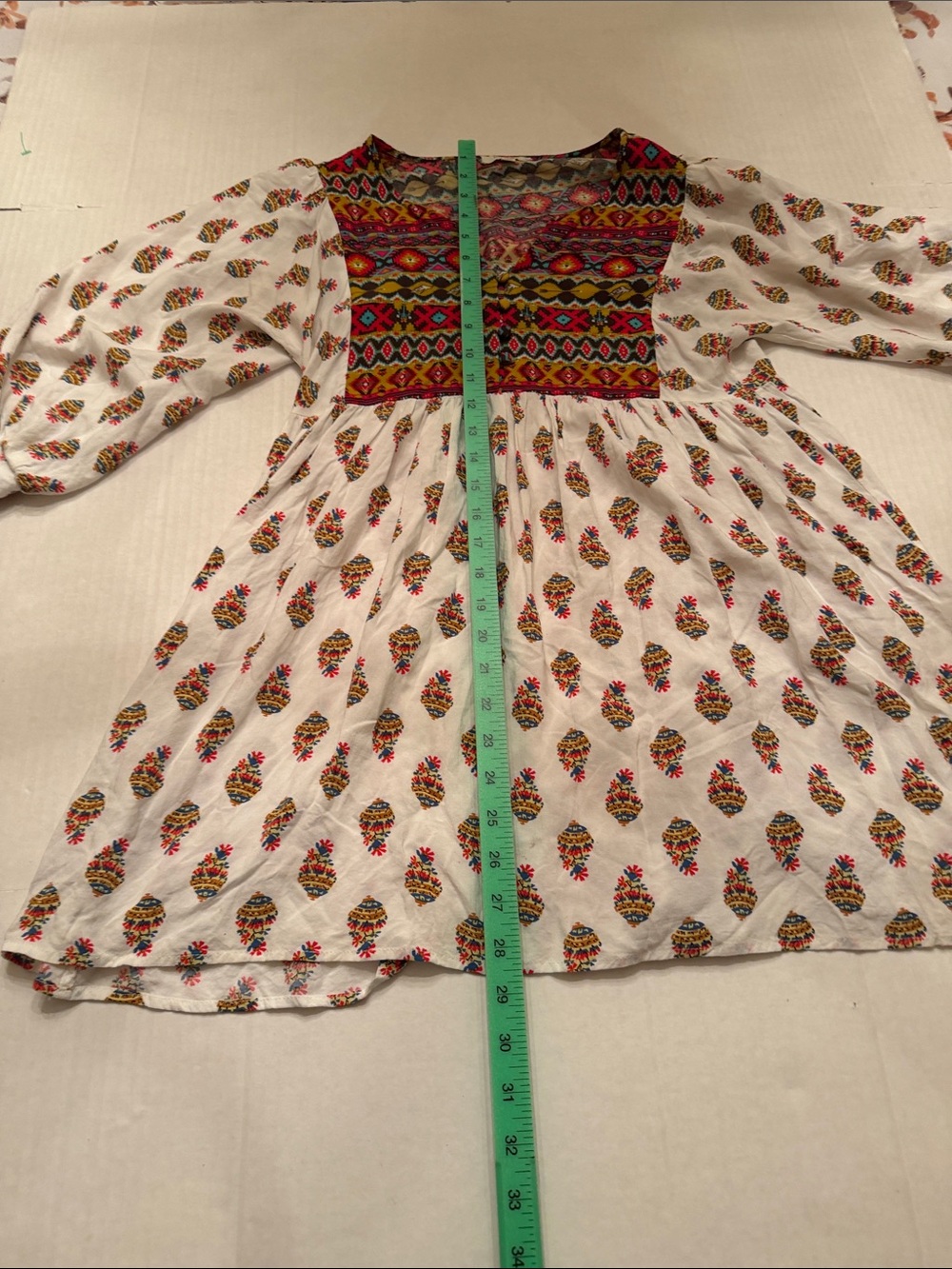 Umgee Cream Boho Mini Dress with Red and Yellow Accents Size Small